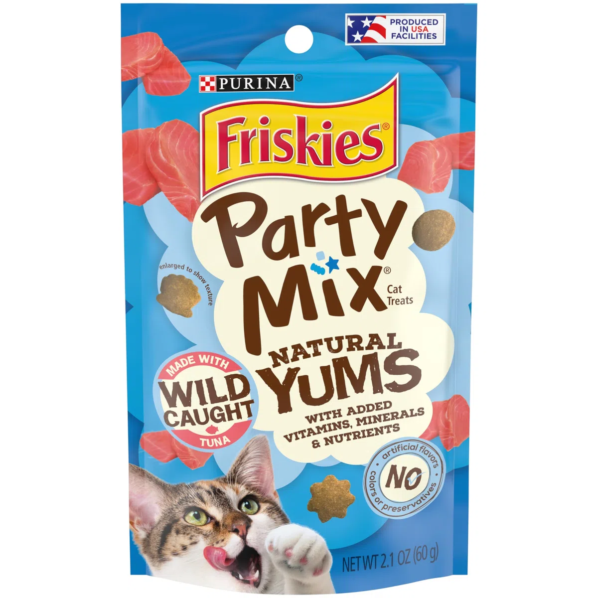 Friskies Party Mix Cat Treats, Naturals, with Real Chicken, 2.1-Ounce Pouch, Pack of 10