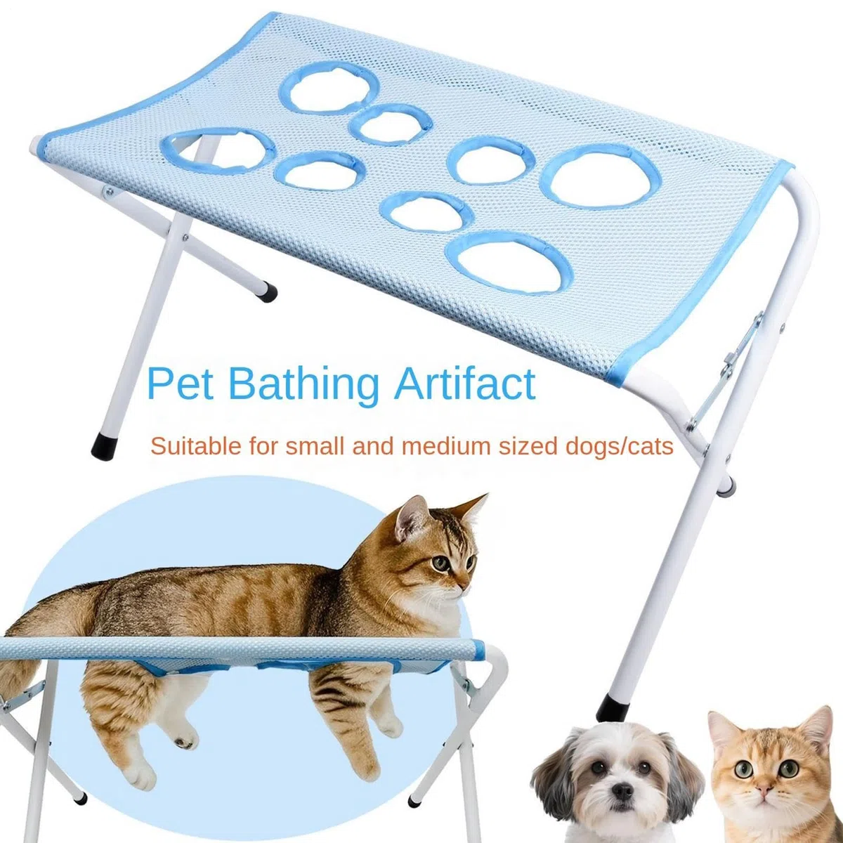 Hamaca de Aseo para Gatos Mesa Transpirable De 8 Orificios | Hamaca de Aseo para Perros Pequeños en mascotas pequeñas y medianas, baño en casa, corte de pelo, uñas y cuidado