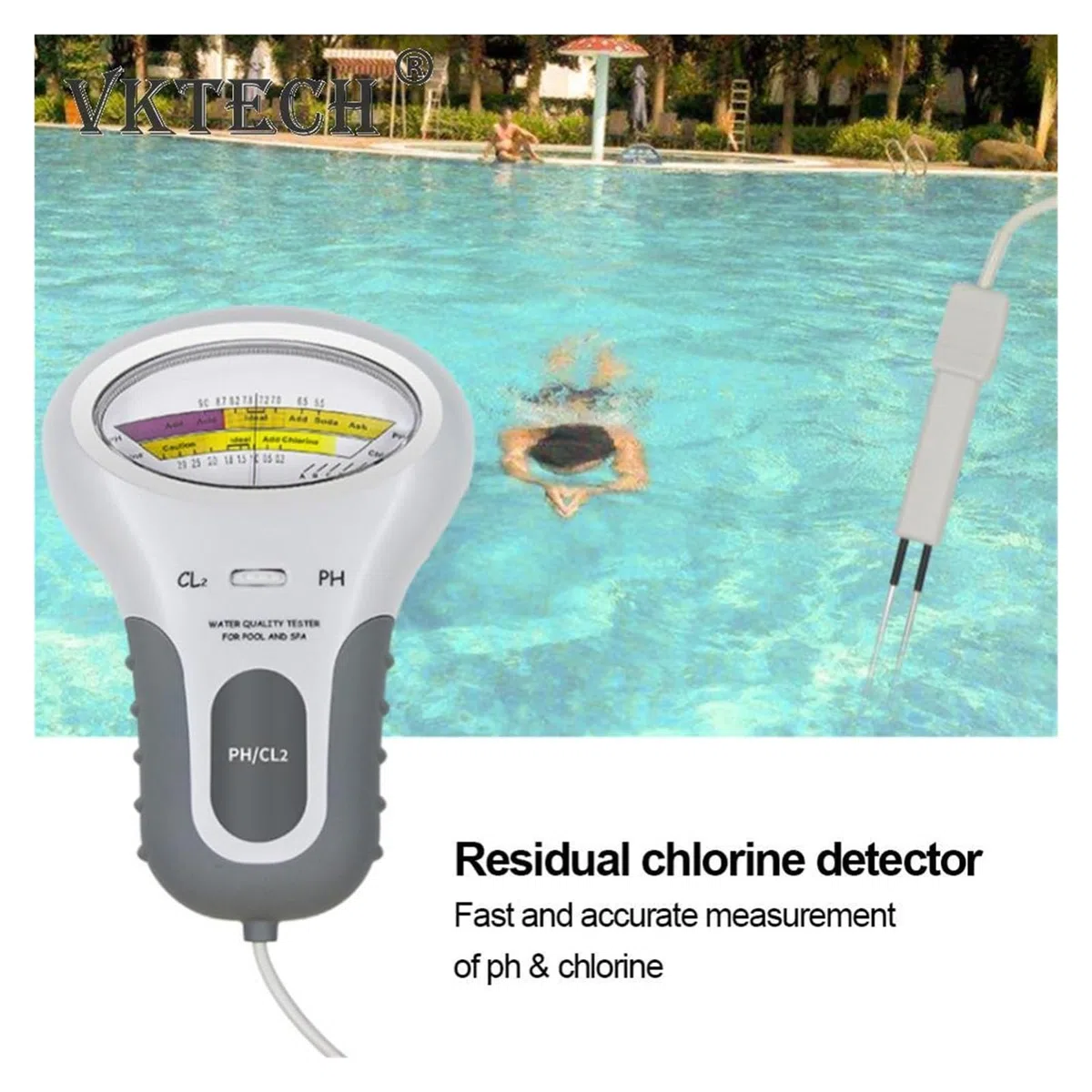 Medidor de cloro y pH PC102 2 en 1, comprobador de cloro, comprobador de pH, dispositivo de prueba de calidad del agua con cloro CL2