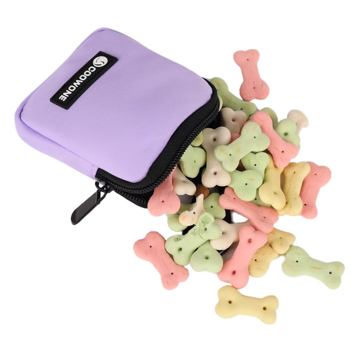 Bolsa impermeable para golosinas para perros, bolsa de entrenamiento para perros, dispensador de bolsas de excremento integrado, bolsa de hombro ajustable (BLK) (bolsa pequeña violeta)