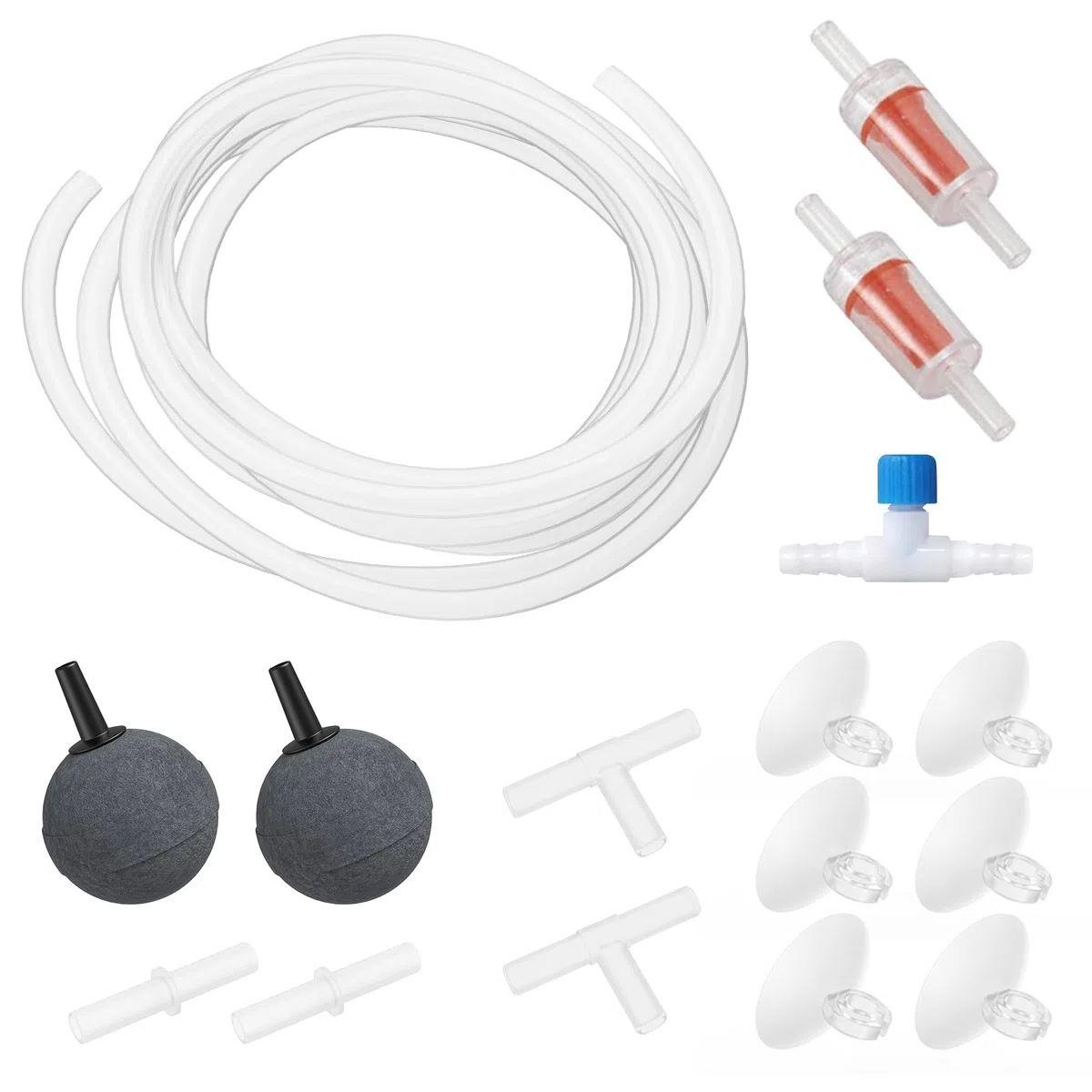 MoonOrange Kit de accesorios para bomba de aire para acuario con tubo estándar, piedras de aire, válvulas de retención, ventosas y conectores.
