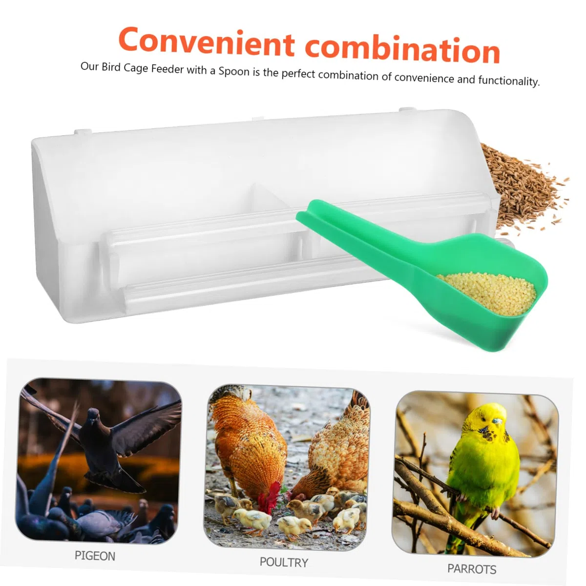 Kisangel 4 Juegos De Caja De Comida para Jaula Cuchara para Comida De Pájaros Jaulas para Pájaros Comederos para Dispensador De Agua Cuencos para a Comedero para