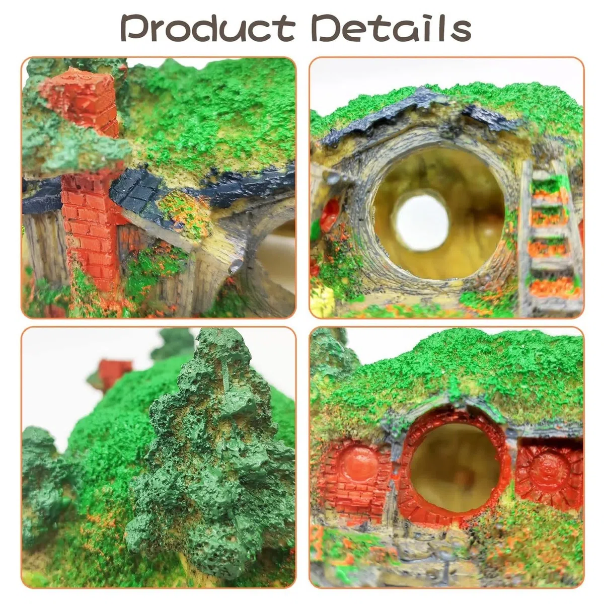 Decoración de Acuario Hobbit, pequeña habitación paisajística, Cueva de Resina, pecera for Reptiles(Green02)
