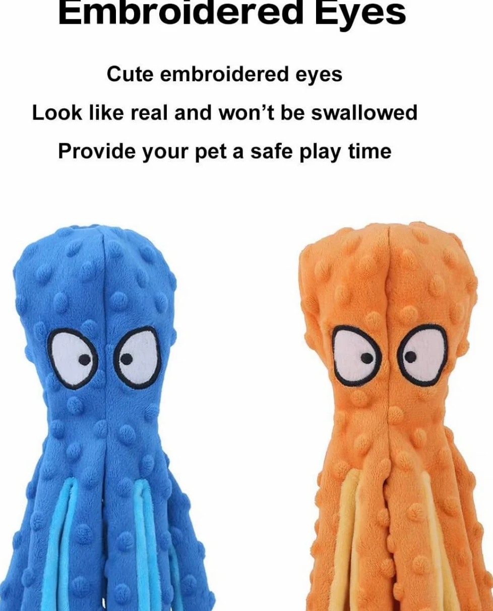 Juguete para Perro USB Squeak Octopus-Juguete para Perro de Peluche Plisado sin Relleno, Juguete para Cachorros, Perros pequeños, medianos y Grandes (4 Colores)-Blue