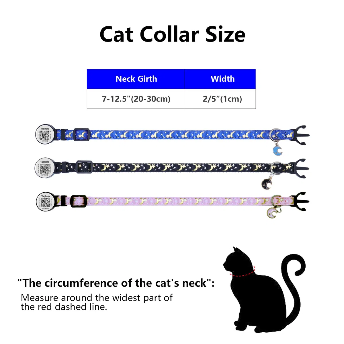 Collares de seguridad sólidos y seguros para gatitos con etiqueta de identificación QR para gatos y niñas, collar de mascotas, collar de gato, silencioso, ligero y duradero con código QR (negro y