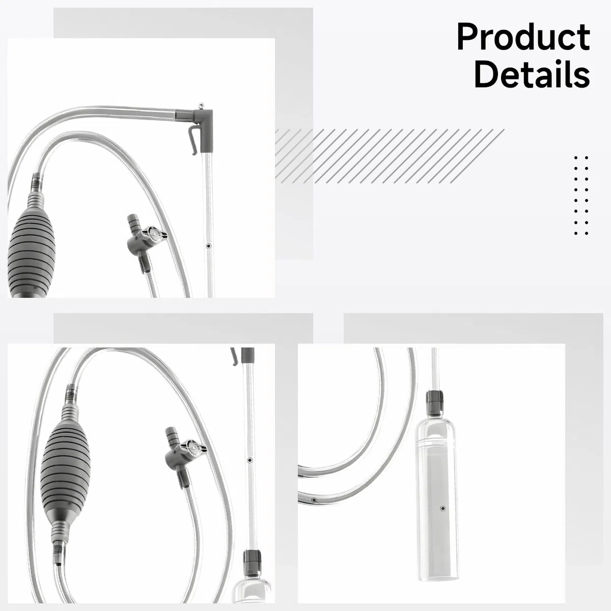 Cambiador de agua para peceras, limpiador de grava al vacío de acuario de 3 m con regulador de flujo, sifón extensible, cabezal de succión de pico de pato, clip fijo y rejilla de filtro