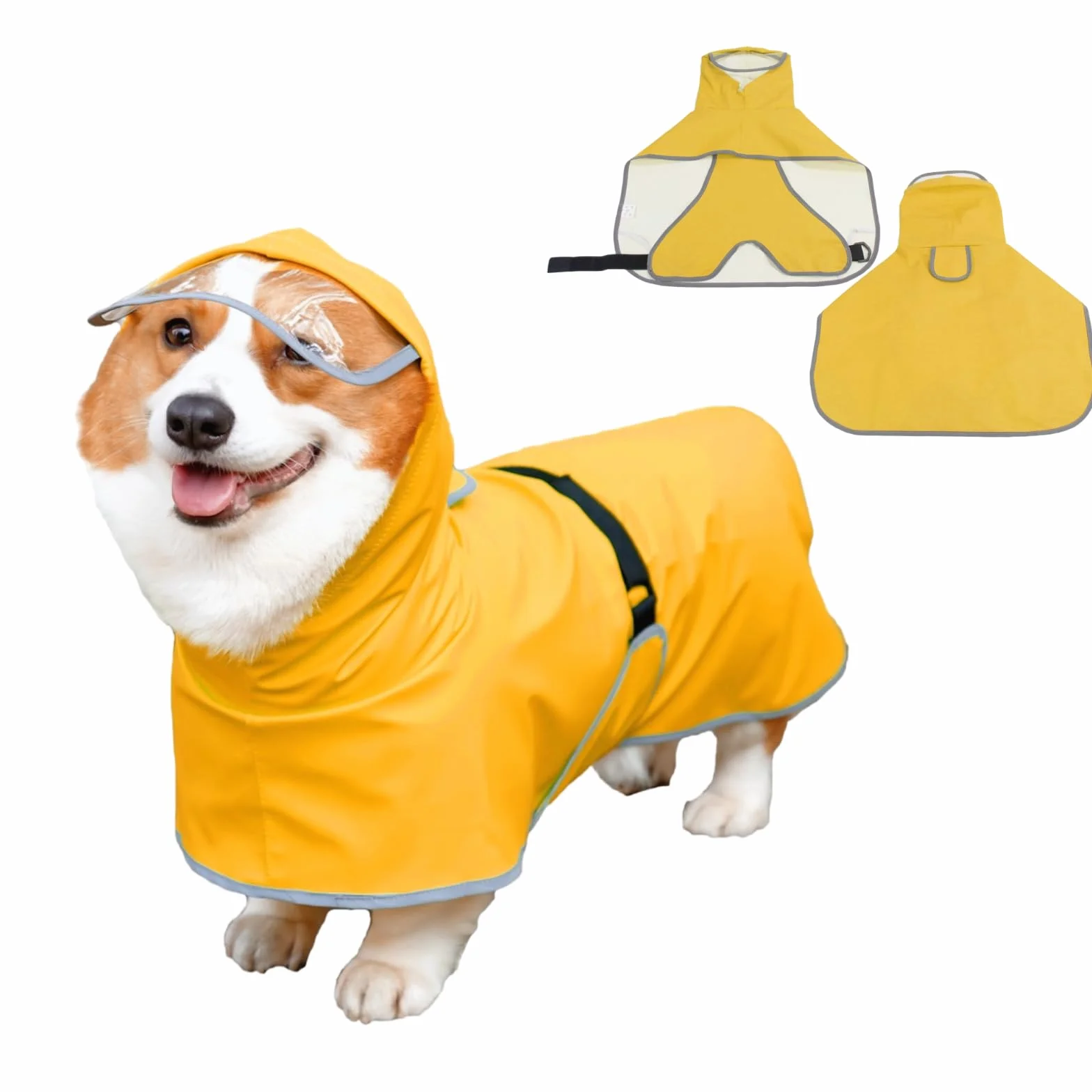 Chubasquero para Perro con Correa para el Vientre y Orificio de Correa, Ajustable, Tira Reflectante, Impermeable, Ligera, con Bolsa de Almacenamiento
