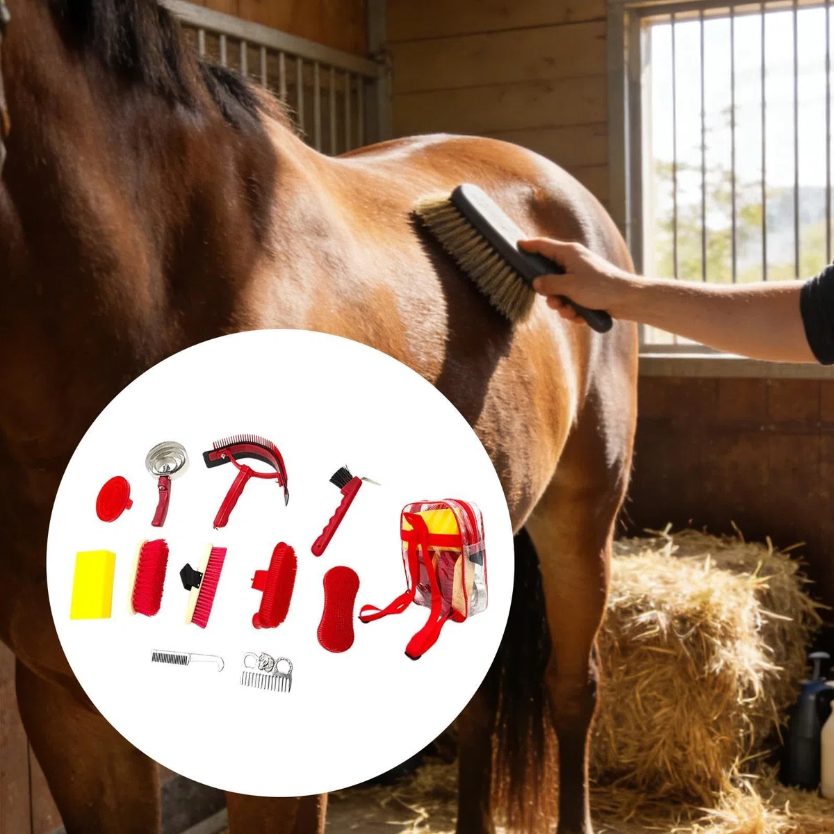 Set de 11 Piezas para El Cuidado de Caballos, Cepillos para El Sudor, Esponja de Baño, Accesorios para El Cuidado de Caballos, Herramientas de Limpiez