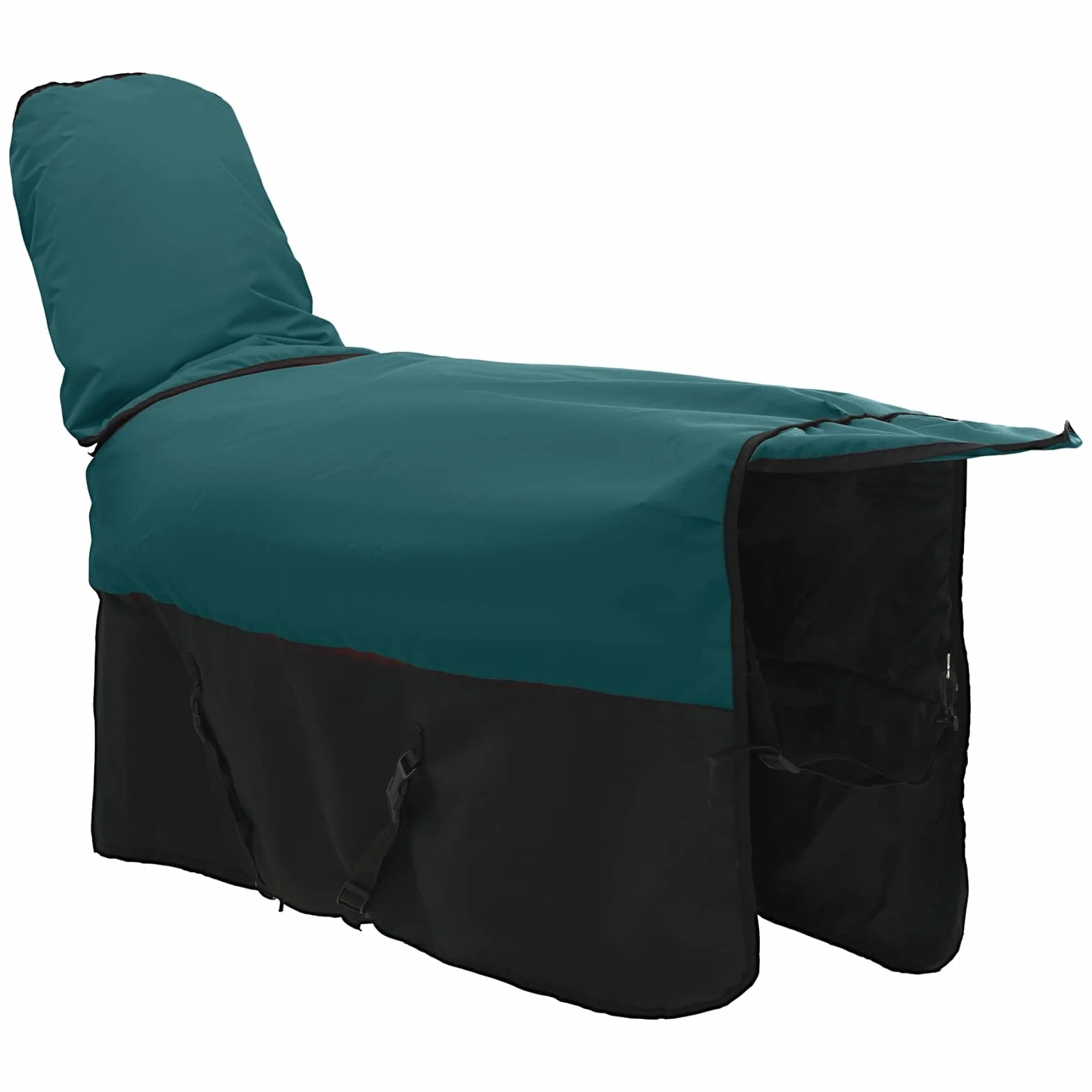 Manta para caballo, color verde oscuro y negro, impermeable, de poliéster, 165 cm, con hebilla ajustable y solapa de cola, ideal para establo, pasto, invierno, protección contra el frío