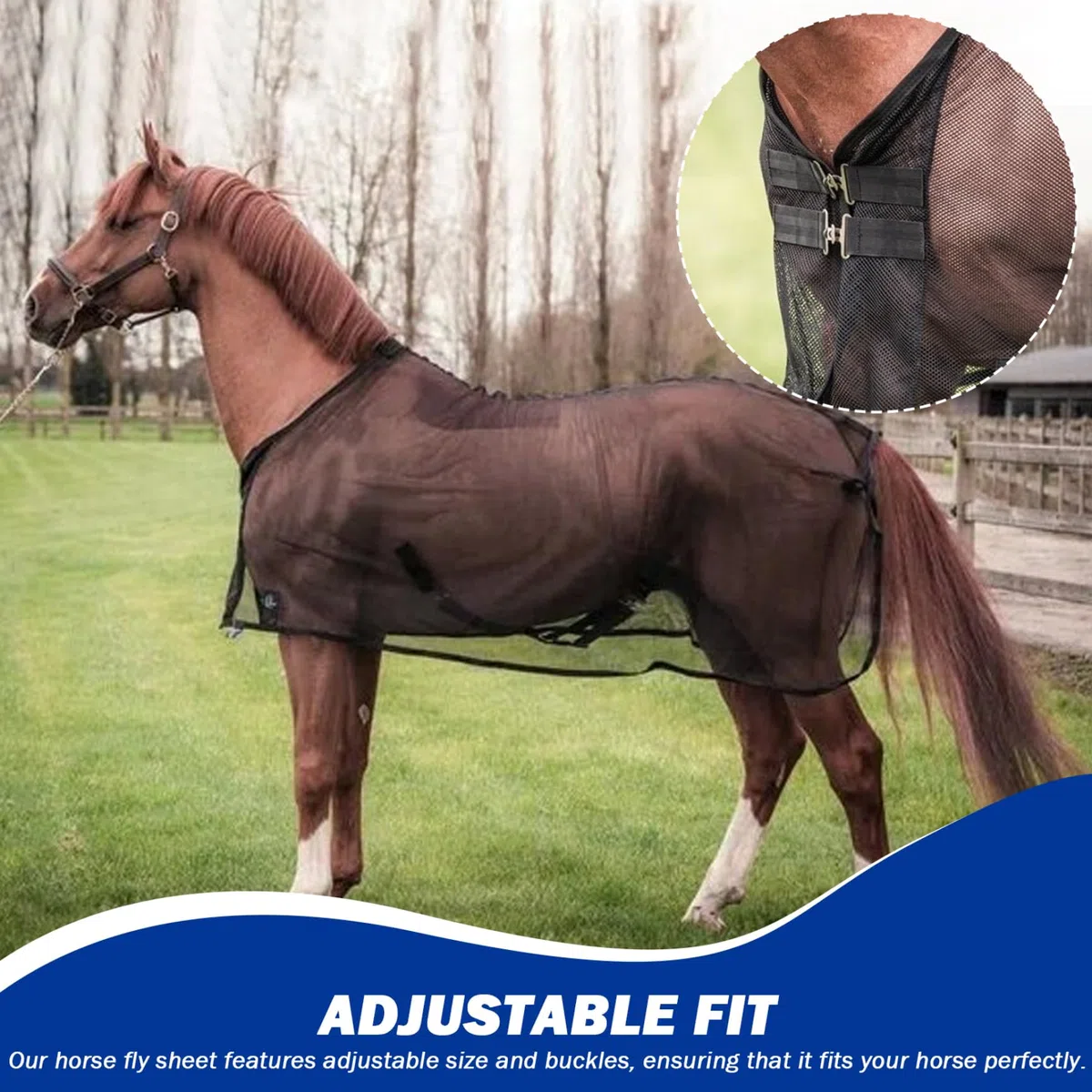 Manta antimoscas para Caballos Manta antimoscas de Malla Ajustable con Protector Nasal Transpirable protección contra Insectos para el Verano para pastos y Exteriores Negro tamaño 187 cm