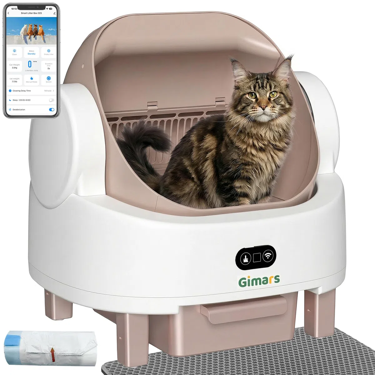 Gimars Caja de Arena autolimpiable con diseño de Parte Superior Abierta, Caja de Arena automática para Gatos múltiples y Gatos Mayores, Control de aplicación con sensores de Seguridad, bajo Olor