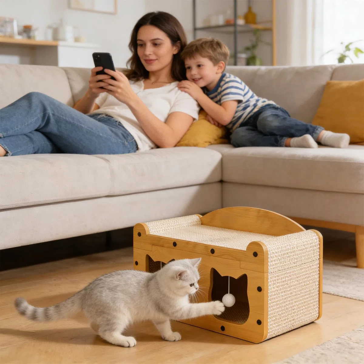 Cama Rascador para Gatos Antideslizante, Juguete Interactivo Multifuncional | Rascadores para Gatos para en Interiores y Exteriores, Salón, Tiempo en Familia, Viajes