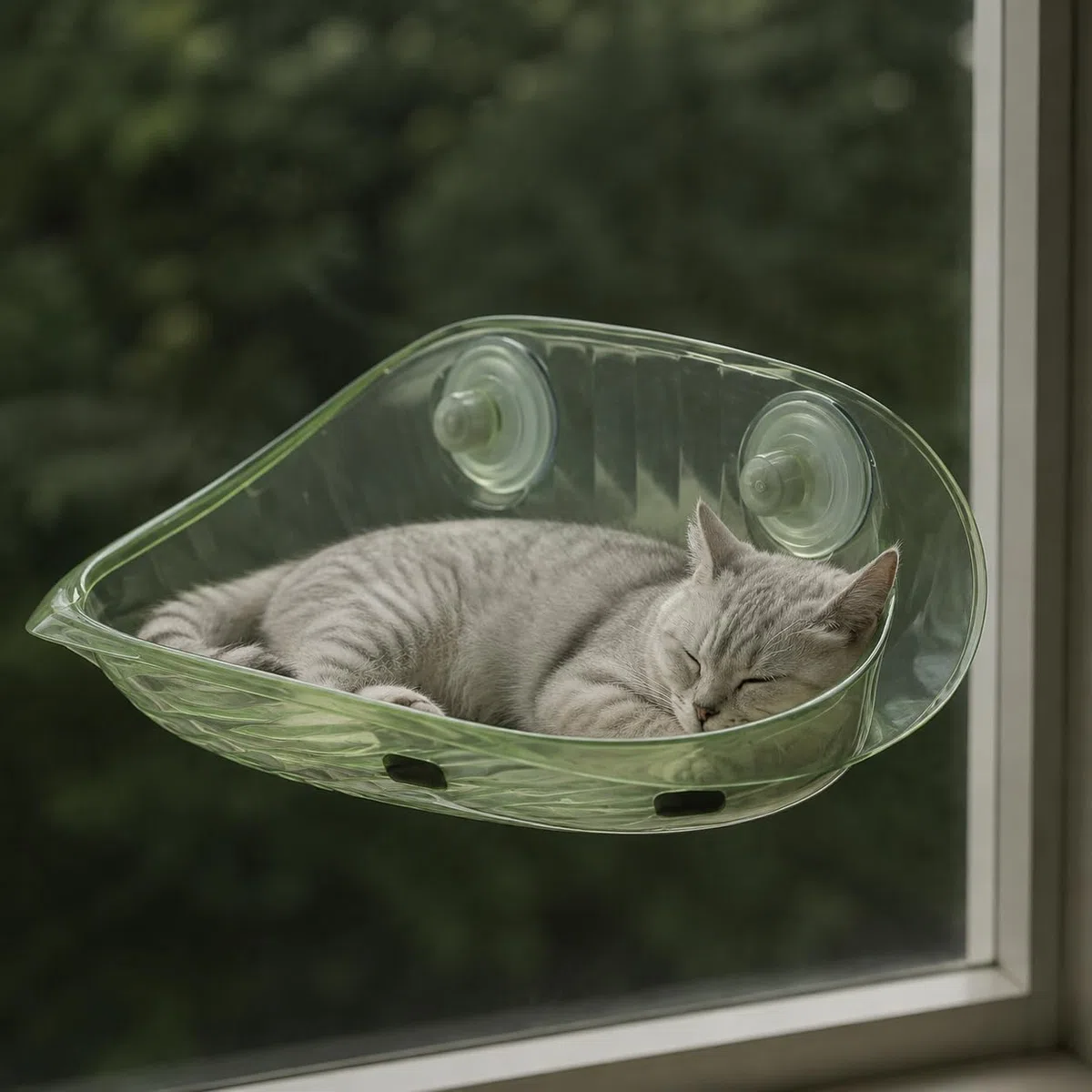 Hamaca para Ventana de Gato Cómoda con Soporte Resistente para Material Seguro Adecuada para de Mascotas en el Hogar, Verde Ágata