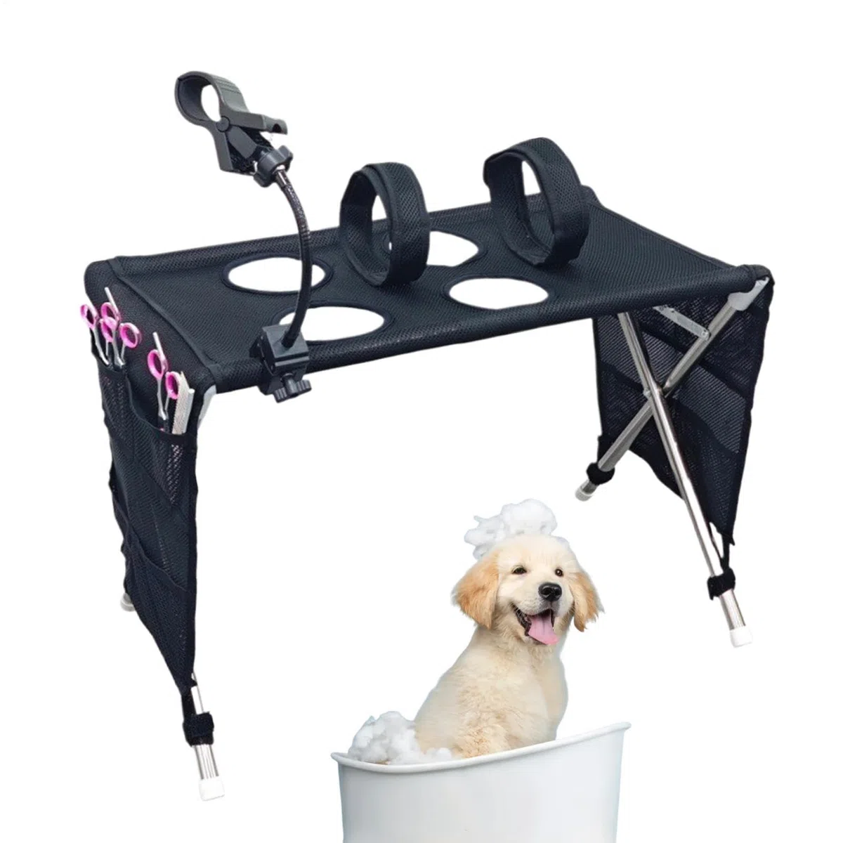 Mesa Peluquería Canina Soporte Baño Plegable Malla Transpirable Secado