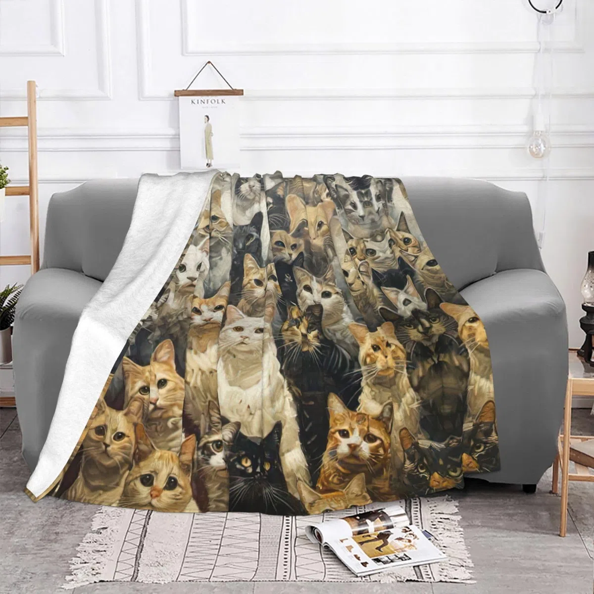 Manta de gato para sofá, cama, tamaño Queen, suave, ligera, afelpada, cálida y acogedora, manta de lujo