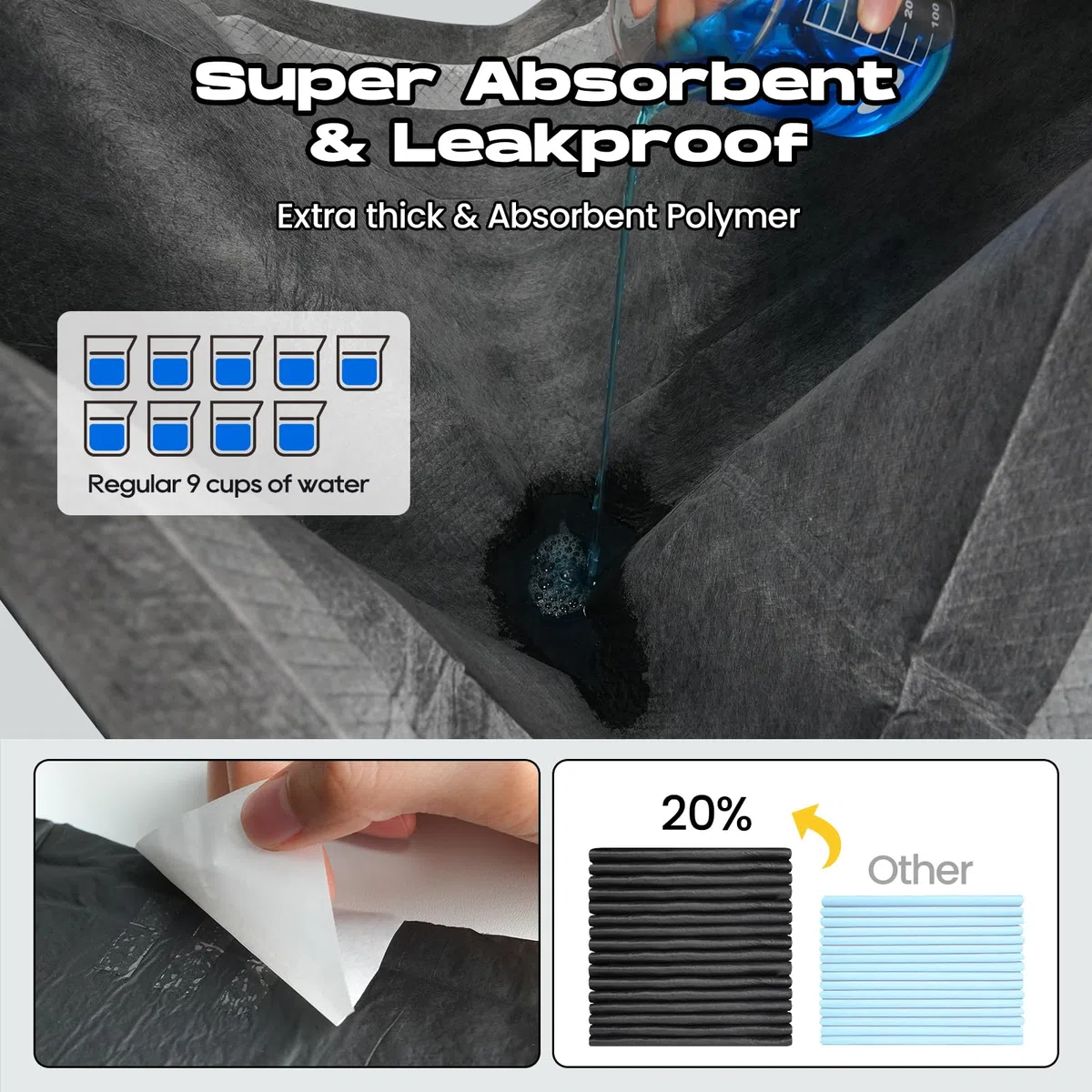Almohadillas de carbón para cachorros, extra grandes, de 28 x 34 pulgadas, 60 unidades, extra grandes, desechables, de carbón activado, superabsorbentes, envolventes de borde completo