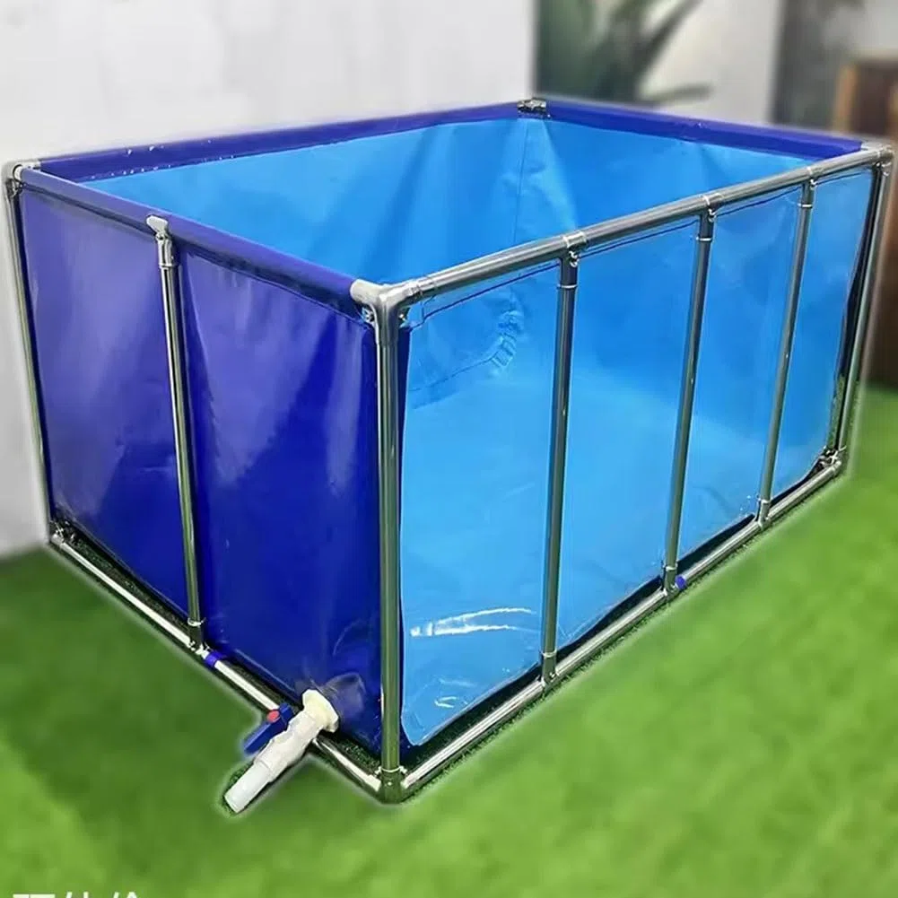 Acuario grande plegable con soporte de metal, ventana transparente de visualización para Koi Breeding Easy Installation Pool Pond 150 x 80 x 61 cm diseño azul y transparente