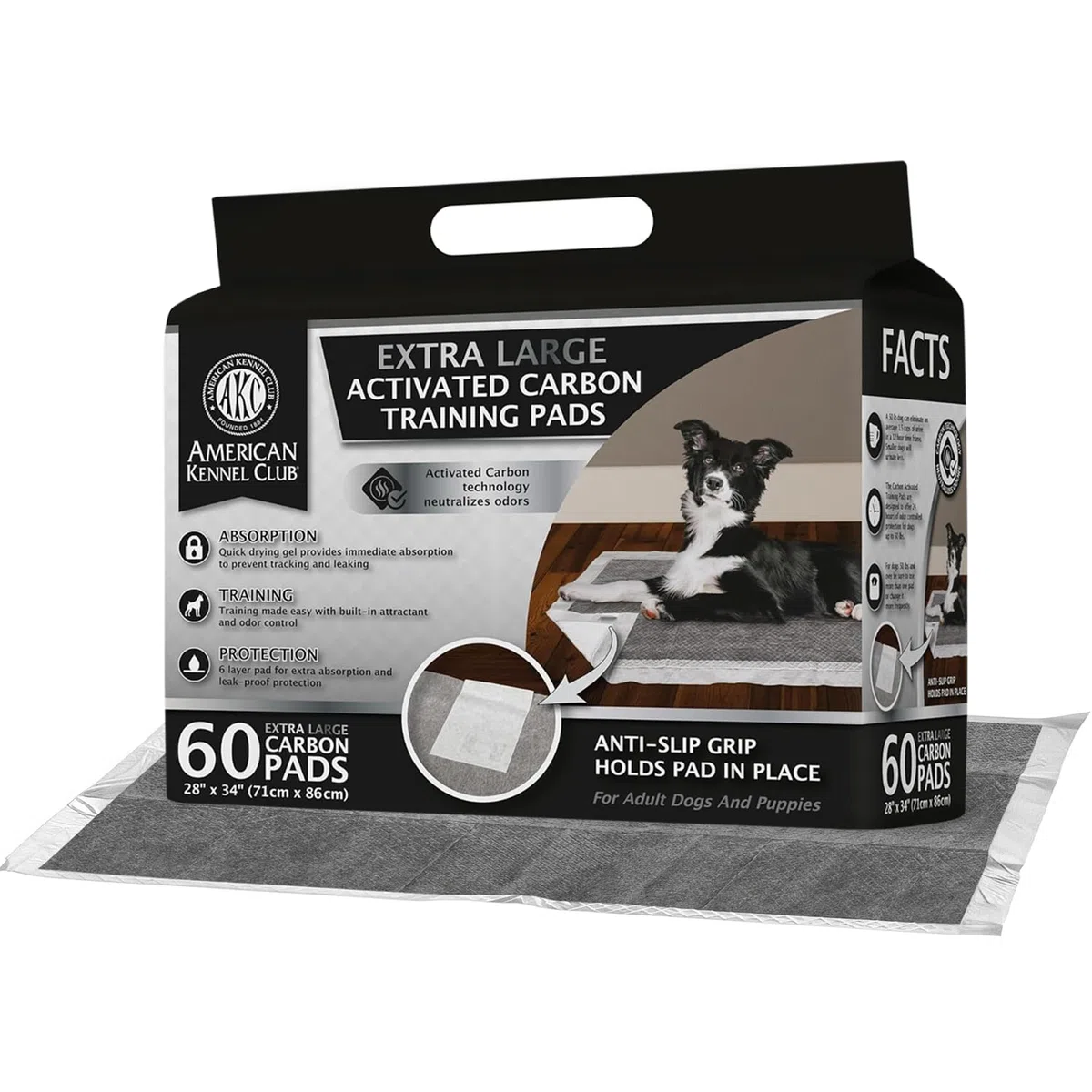 AKC Almohadillas de Entrenamiento para Perros de carbón, Control de olores de Carbono, 28 x 34 Pulgadas, 60 Unidades