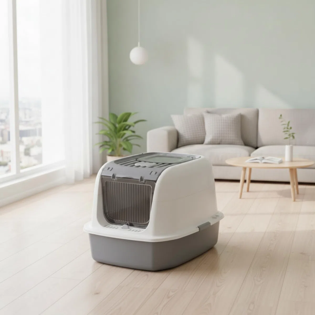 Caja de Arena Cerrada para Gatos Caja Higiénica Arenero Cubierto Contenedor de Residuos con Tapa Practicable y Borde Ancho PP y Interior Adecuada para Apartamentos y Estudios, Gris
