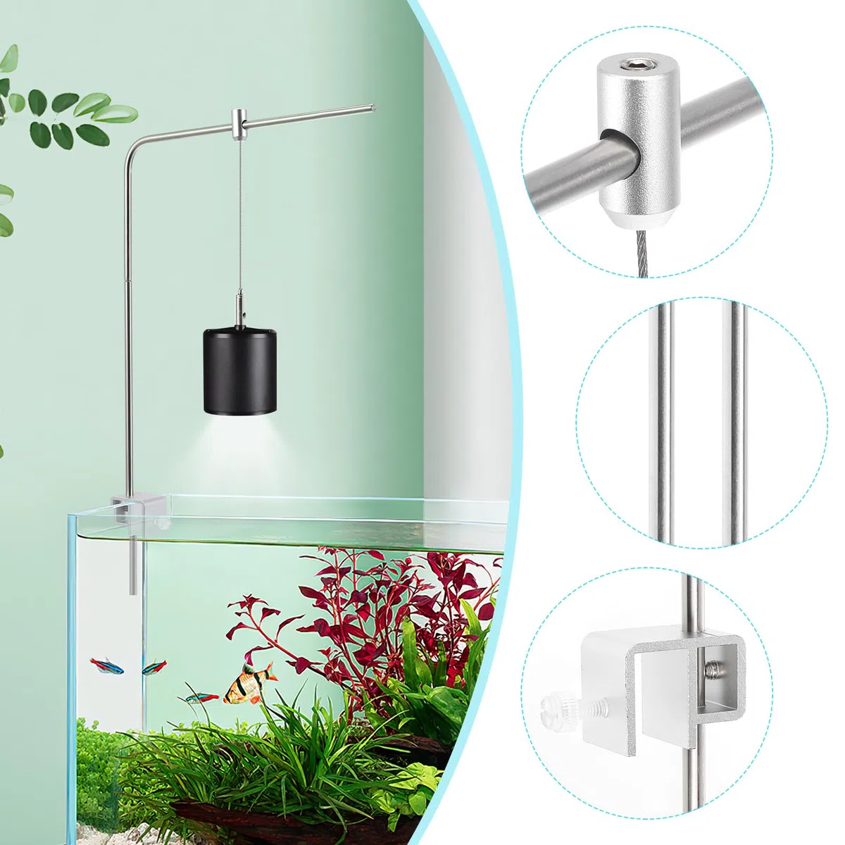 HANABASS Soporte Ajustable para Luz de Acuario de Rack de Aluminio para Tanque de Peces Holder para Lámpara LED de Plantas Acuáticas Compatible con Agua Dulce y Salada
