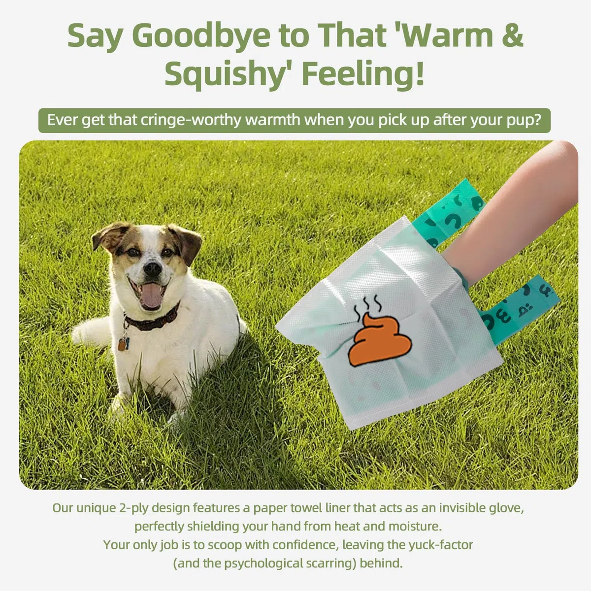 Bolsas para excrementos de perro de 2 capas con toallas de papel, 50 piezas, ultra gruesas y a prueba de fugas, no más sensación de calor y asco