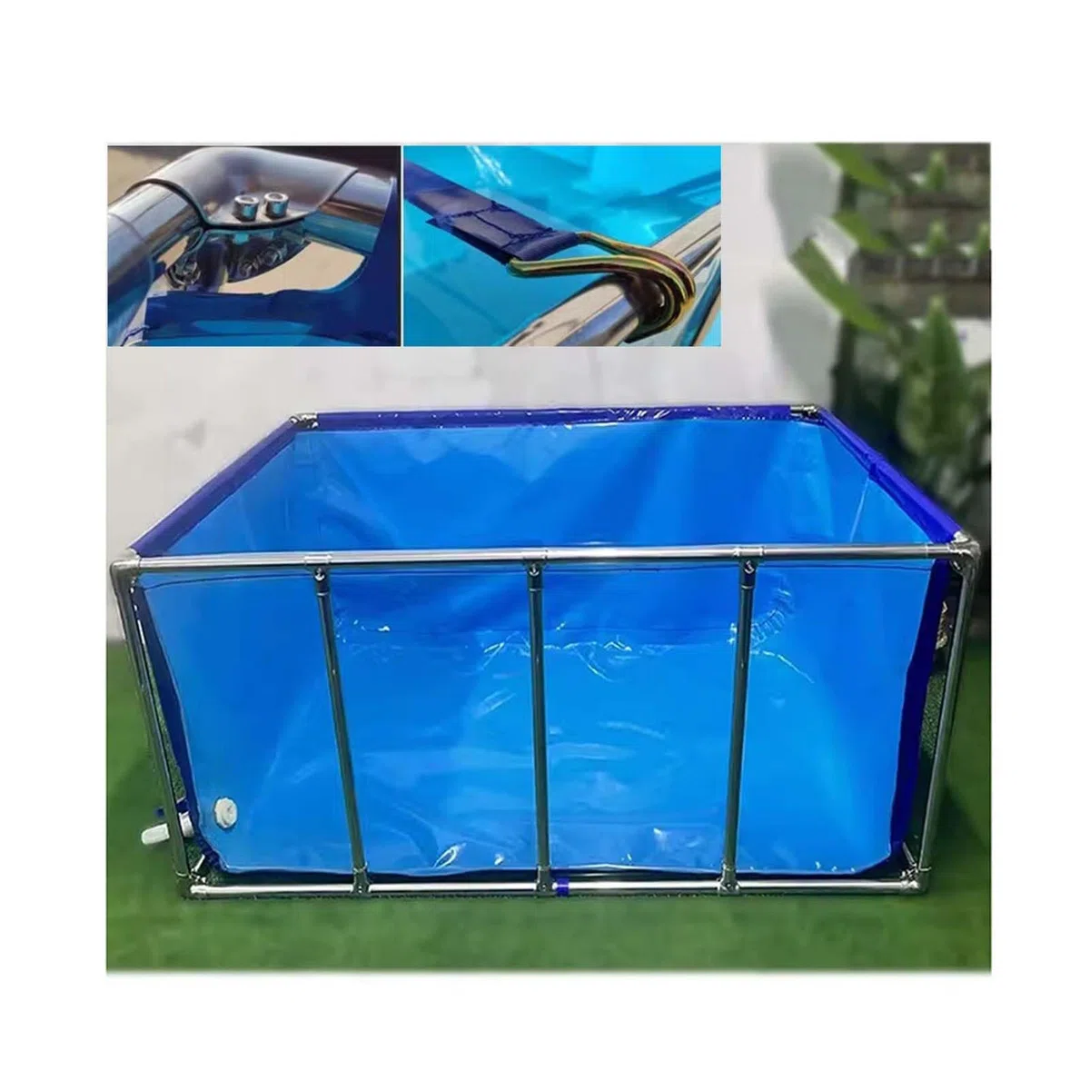 Acuario grande plegable con soporte de metal, ventana transparente de visualización para Koi Breeding Easy Installation Pool Pond 150 x 80 x 61 cm diseño azul y transparente