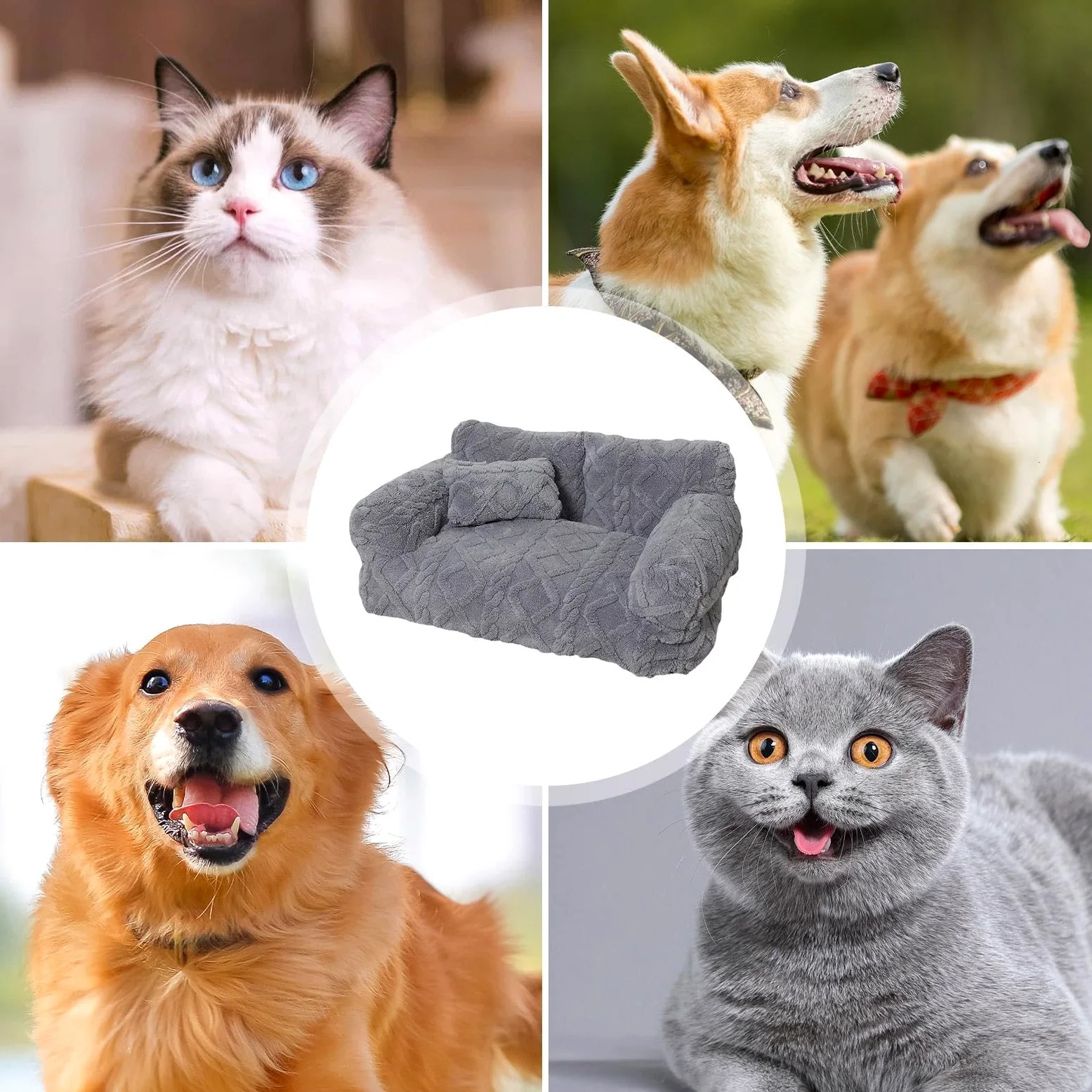 Sofá Cama para Perros Antideslizante, Desenfundable, Lavable y Afelpado | para Cachorros y Mascotas Pequeñas, Medianas, Grandes para Dormitorio, Salón, Apartamento, Jaula