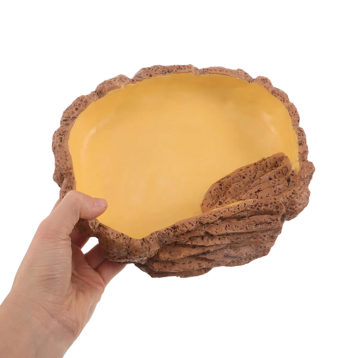 Beavorty Plato de Agua Profundo para Reptiles Grande, Comedero y Cuenco de Baño para Lagartos, Tortugas y Cangrejos Ermitaños, Diseño Resina Imitación Piedra para Terrario de Anfibios
