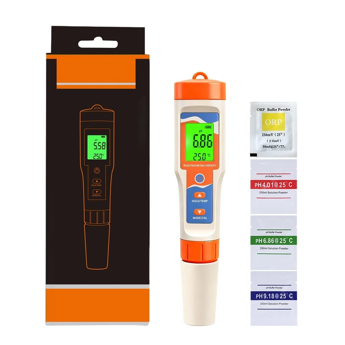 Probador de Agua, Probador de Agua Piscina 7 en 1, medidor Digital Calidad del for, SPA, pH/ORP/Sal/TDS/EC/Temp