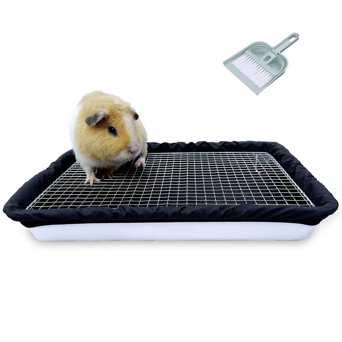 DOZZOPET Caja de arena para conejillos de indias con rejilla de acero inoxidable y 2 forros impermeables reutilizables, bandeja para orinal de animales pequeños para conejo enano, hurón, chinchilla
