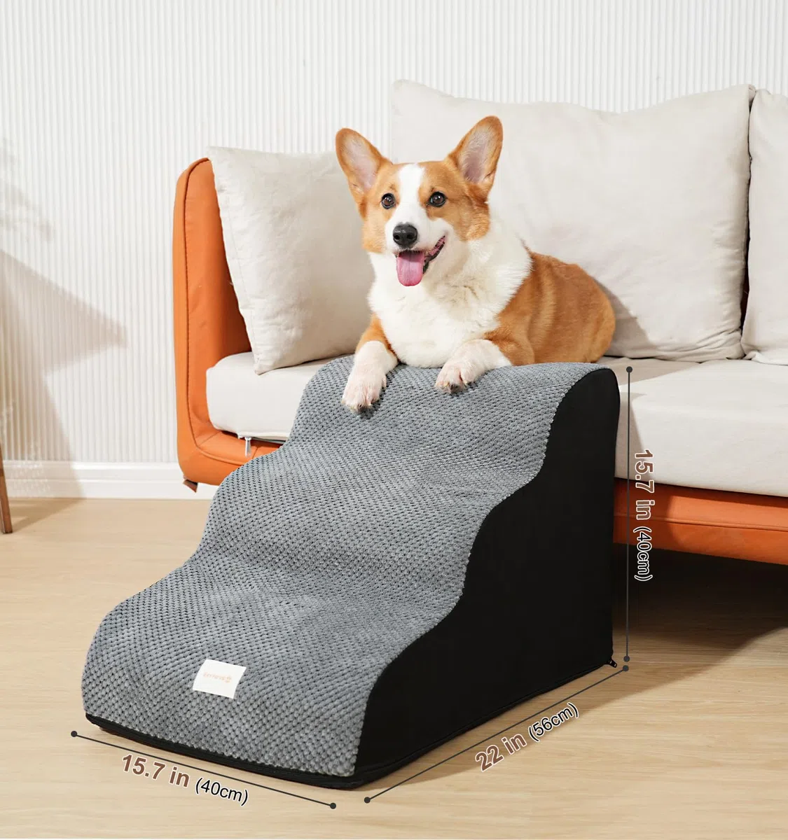 Escalera para perros de 40 cm para perros pequeños, impermeable, lavable, 3 peldaños, de espuma, antideslizante, para gatos lesionados, 40 cm