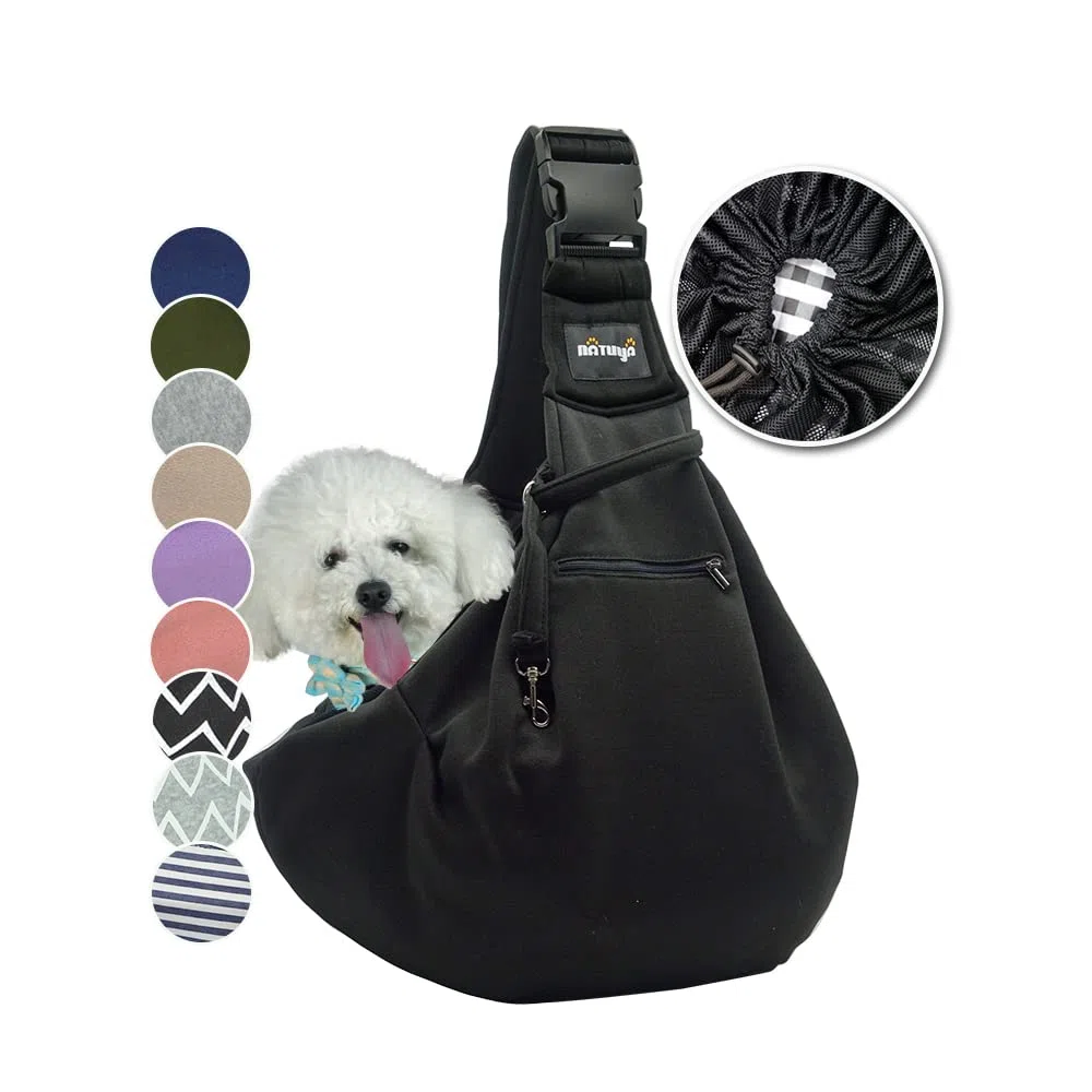 NATUYA Transportador de Perro con Bolsa de Red para Transportar Perros, Gatos, Bolsa para Mascotas Manos Libres, Bolsillo de Red con Hebilla (Negro)