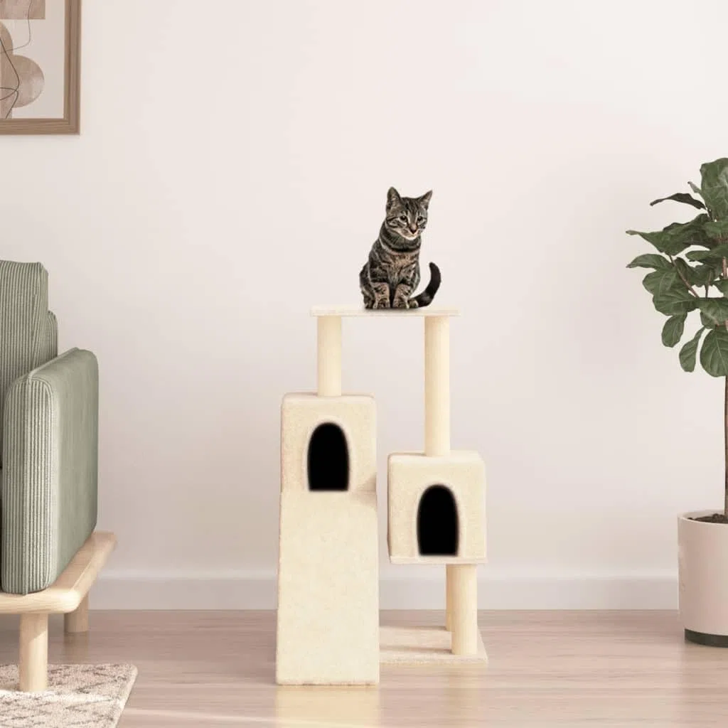 Rascador para gatos, rascador, árbol de escalada con tronco de sisal, plataforma, superficie de descanso, cueva y hamaca, crema, 61 x 55 x 82 cm, para escalada, rascar, descansar