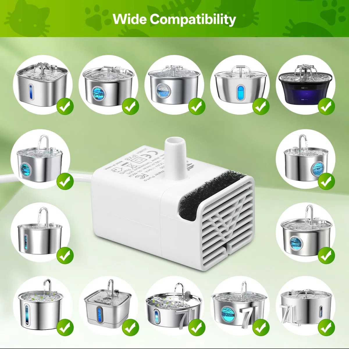 Bomba de fuente de agua para gatos, bomba de repuesto ultra silenciosa JY-830 para fuente de mascotas de acero inoxidable, motor USB de repuesto para dispensador de agua para gatos interiores