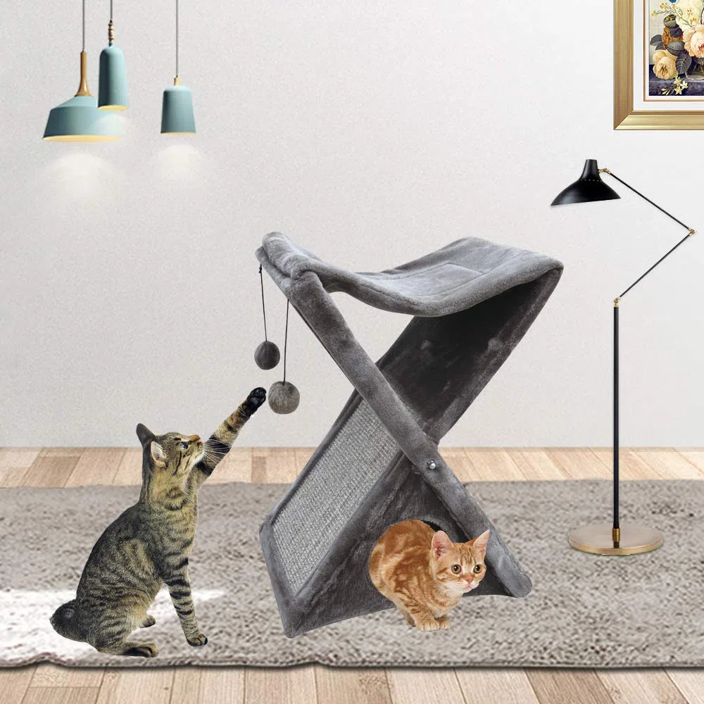 BPS Bandeja Rascador Gato Juguete para Gatos con Base Bola Casa y Arco Superior Materiales Rugoso Tamaño 52x38x68 cm BPS-10709