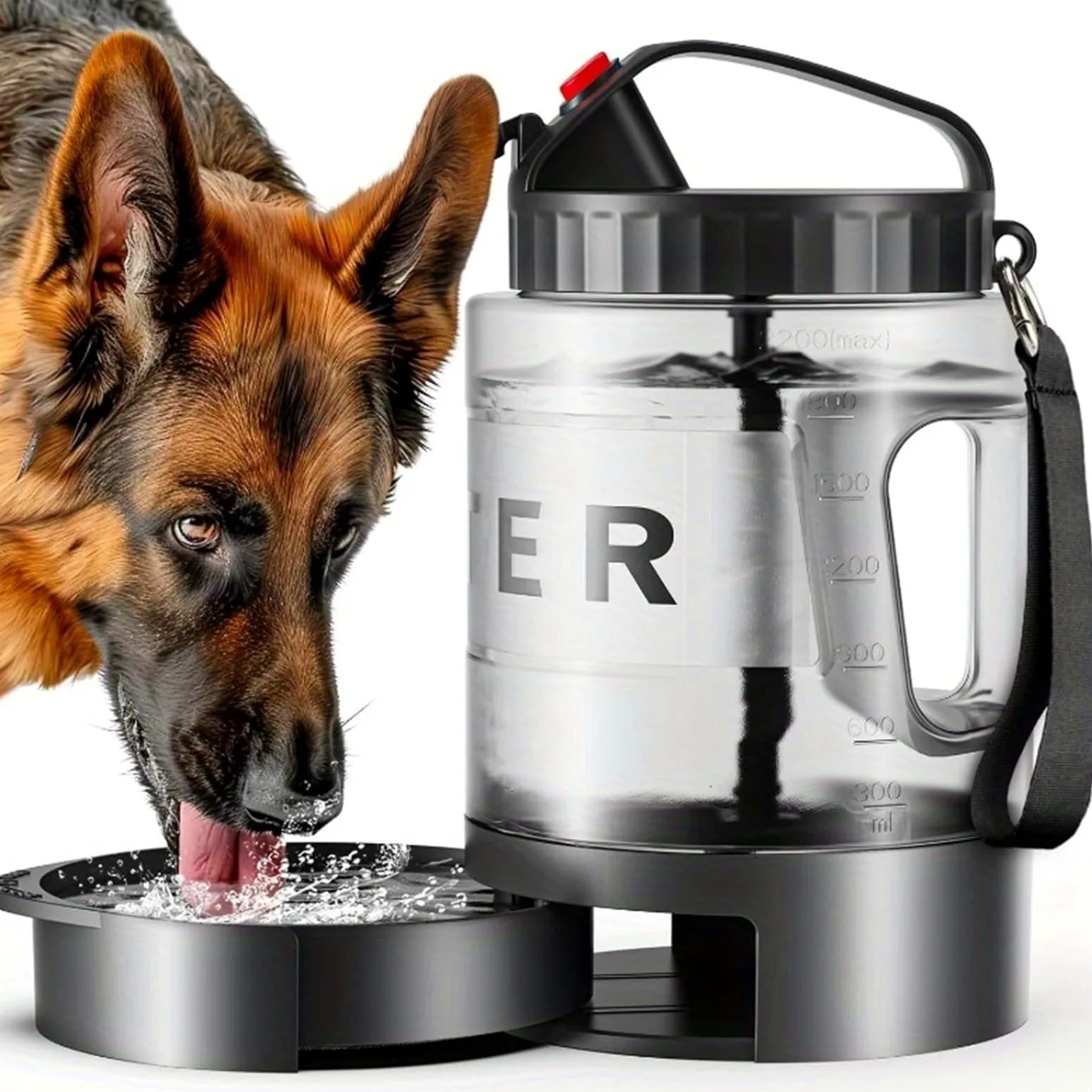 Botella de Agua para Perros 2200ml Mascotas Antifugas Material Alimentario Sin BPA para Exterior Senderismo Viaje(Black)