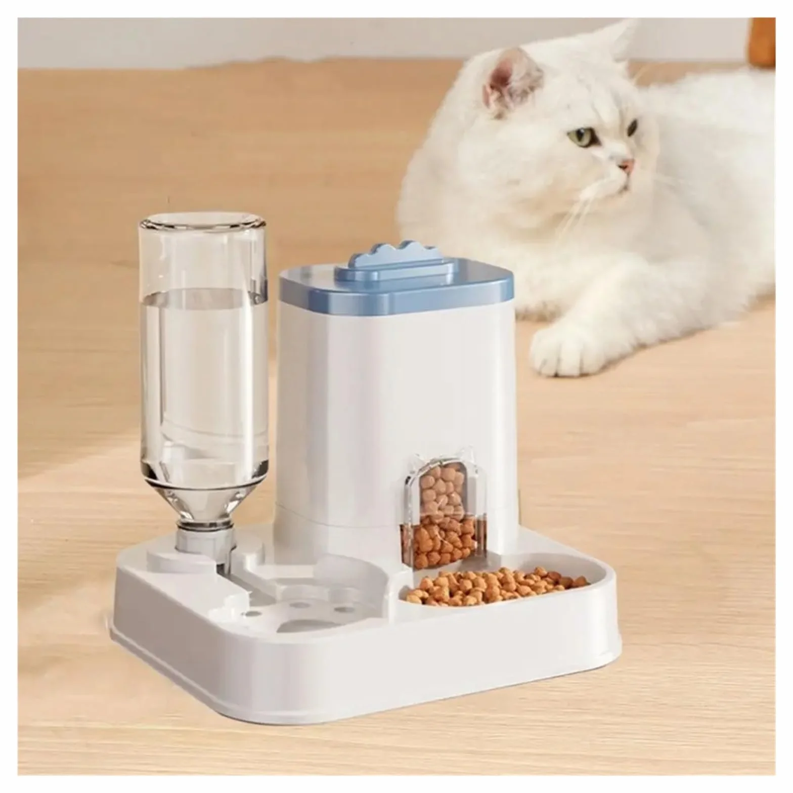 Dispensador de Comida for Gatos 2 en 1 con separación Alimentos Secos y húmedos, Bebedero automático Desmontable(Pink)