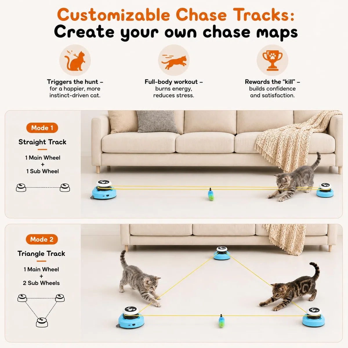 ITSHINY Juguete eléctrico para gatos, juguete interactivo para gatos, autoempleo con caminos ajustables, modos automáticos/manuales, recargable, para jugar activamente la salud