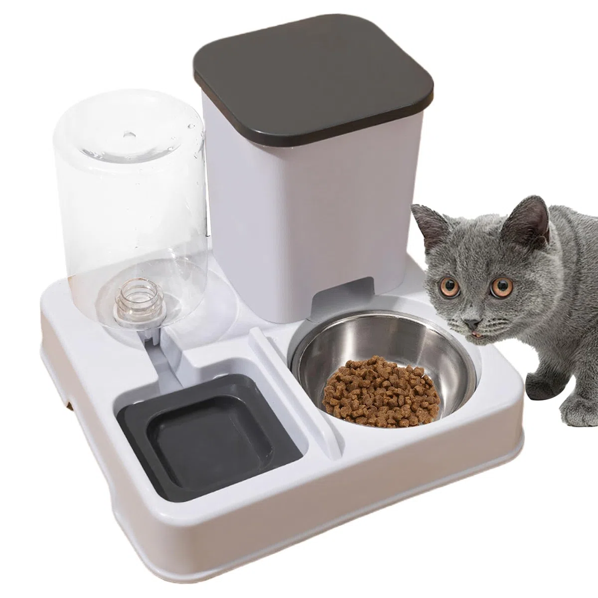 Comedero y Bebedero automático for Perros Gatos(Gray)