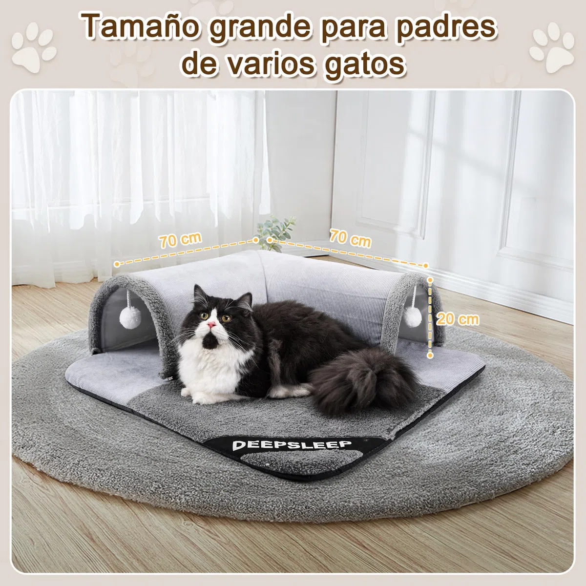 Túnel para gatos, túnel de felpa, túnel para gatos de interior, grande, 70 x 70 cm