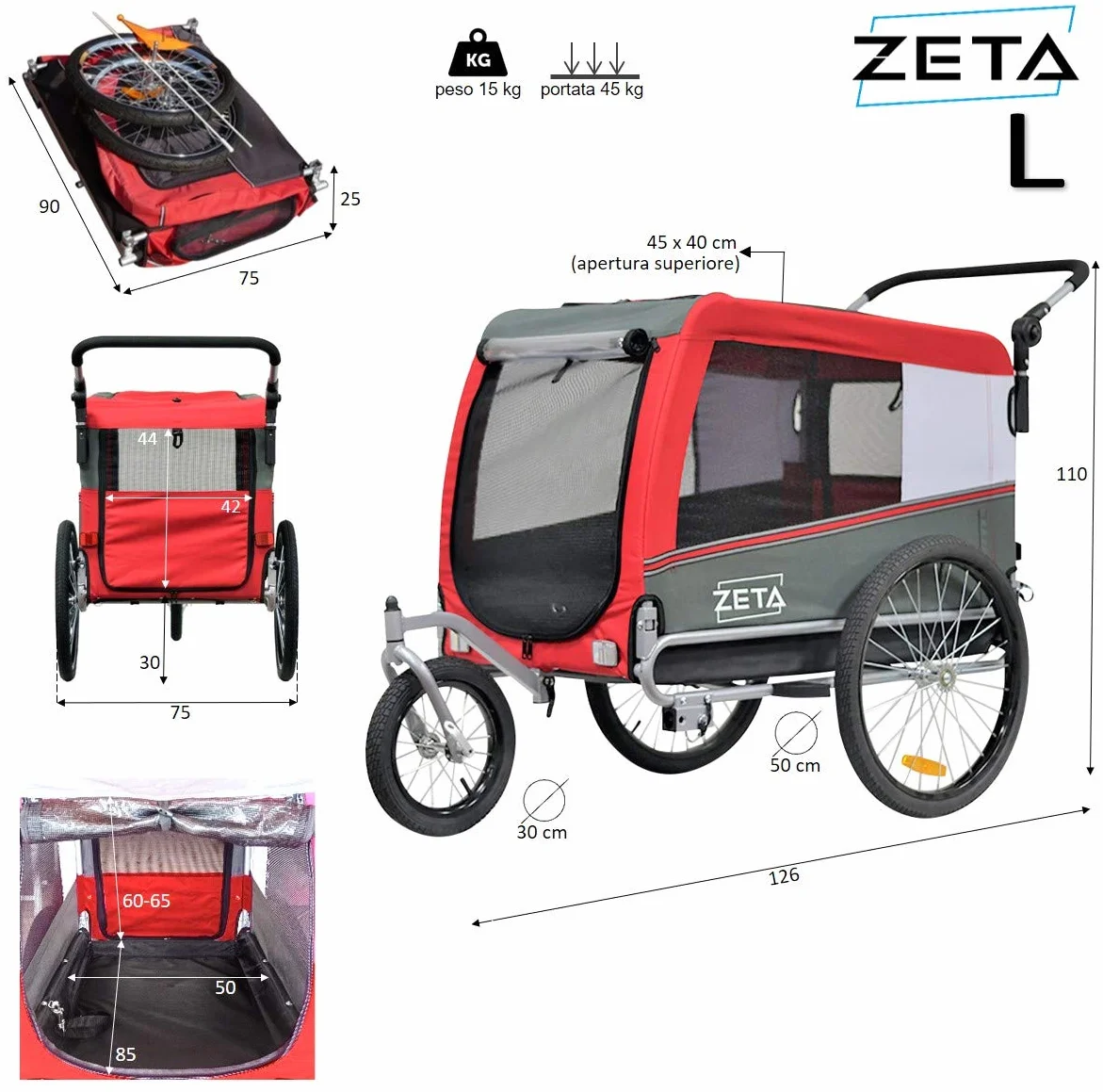 PAPILIOSHOP Zeta - Remolque para bicicleta, cochecito de transporte para perros y animales (verde, L)