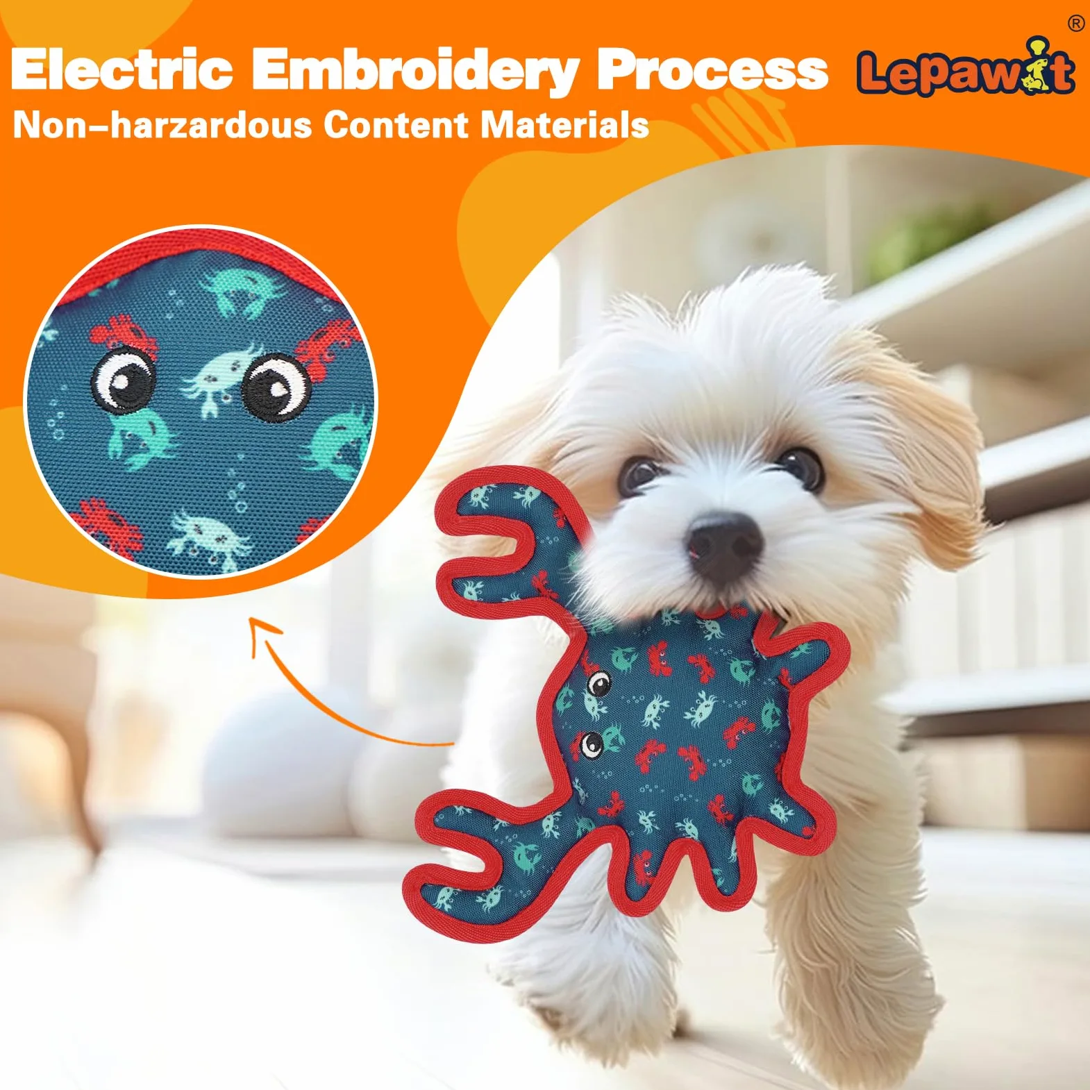 Juguetes chirriantes para perros, juguetes resistentes para perros para jugar en interiores, bonito juguete interactivo de cangrejo para perros pequeños y medianos