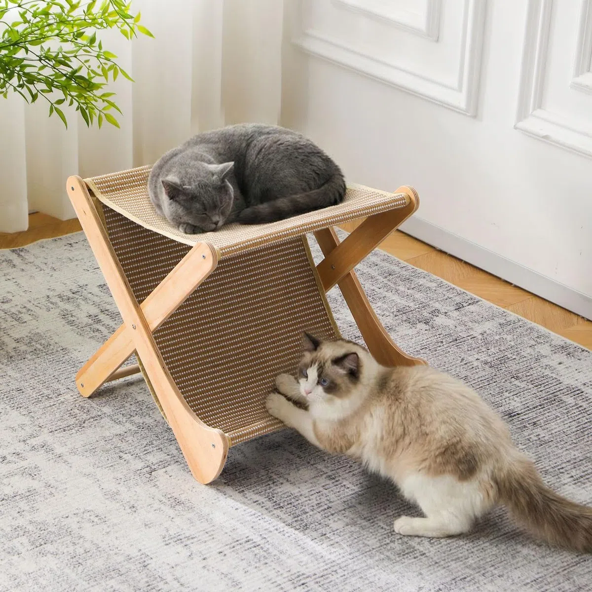 Casa Rascador De Cartón Para Gato Sofá De 2 Capas Plegable Interactivo