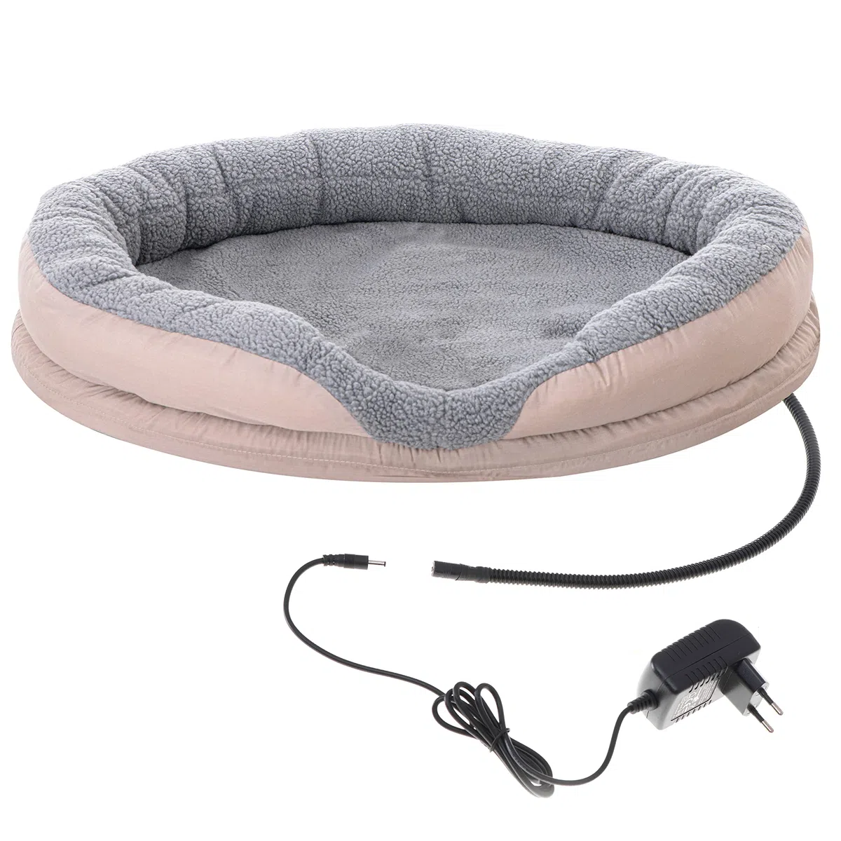 Camry CR7431 Cama para Perros y Gatos eléctrica calefactora Redonda 76x58cm, calefación para Mascotas, Lana sintética Suave, 18W, Blanco/Marrón