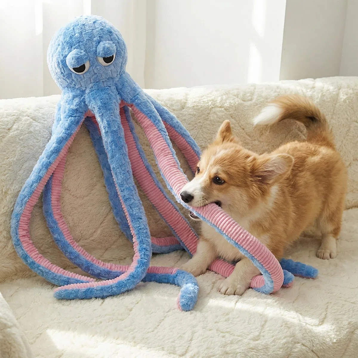 Juguete para perros de pulpo, juguetes interactivos para perros chirriantes de 40 pulgadas para masticadores agresivos, pulpo de peluche suave y agradable para la piel para aliviar el aburrimiento, r