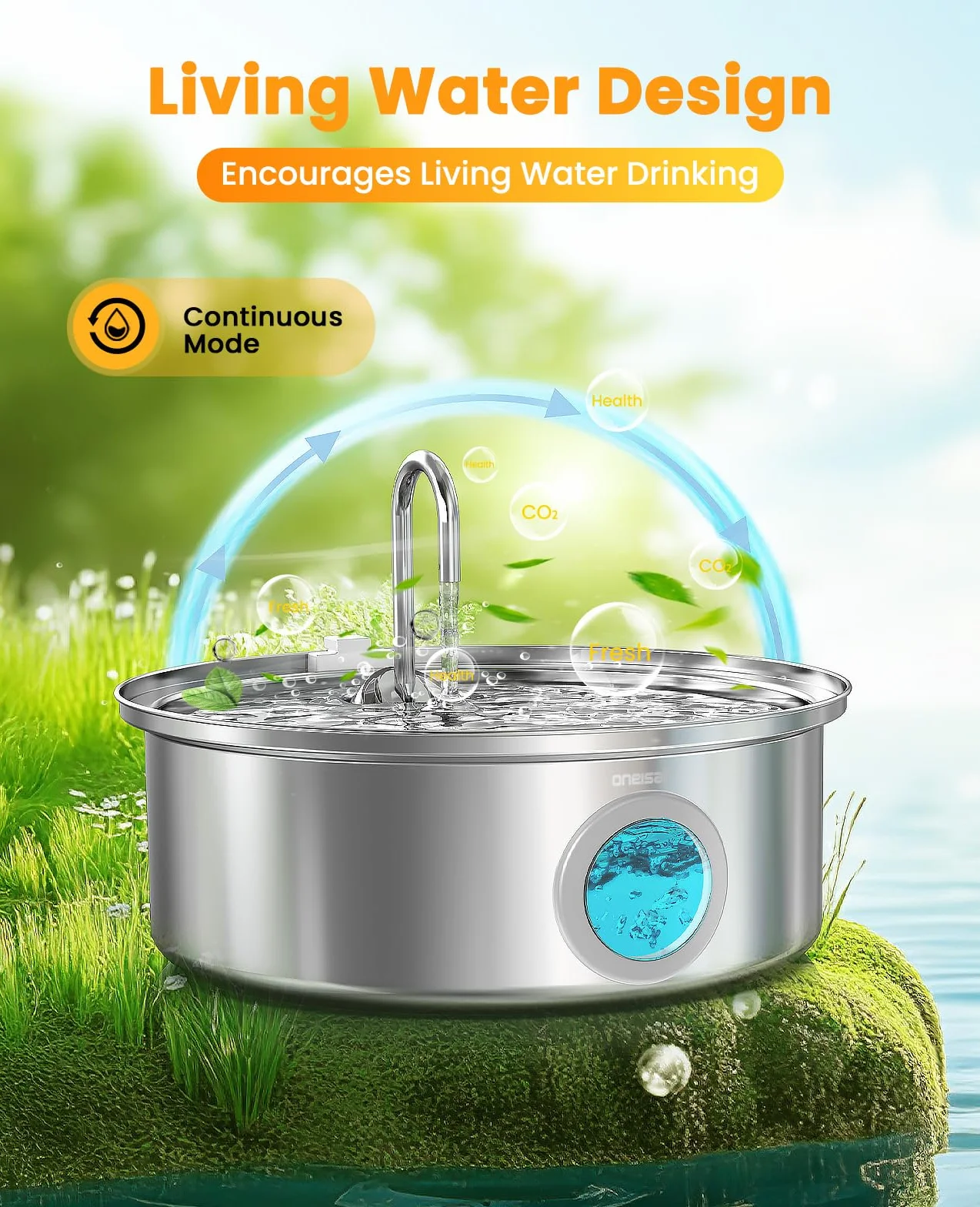 Oneisall Fuente de agua para perros PWF002 | 7L/6,520.4 g contiene 5 filtros de juego, 25 dB silencioso, acero inoxidable, agua visual, filtración de 5 capas