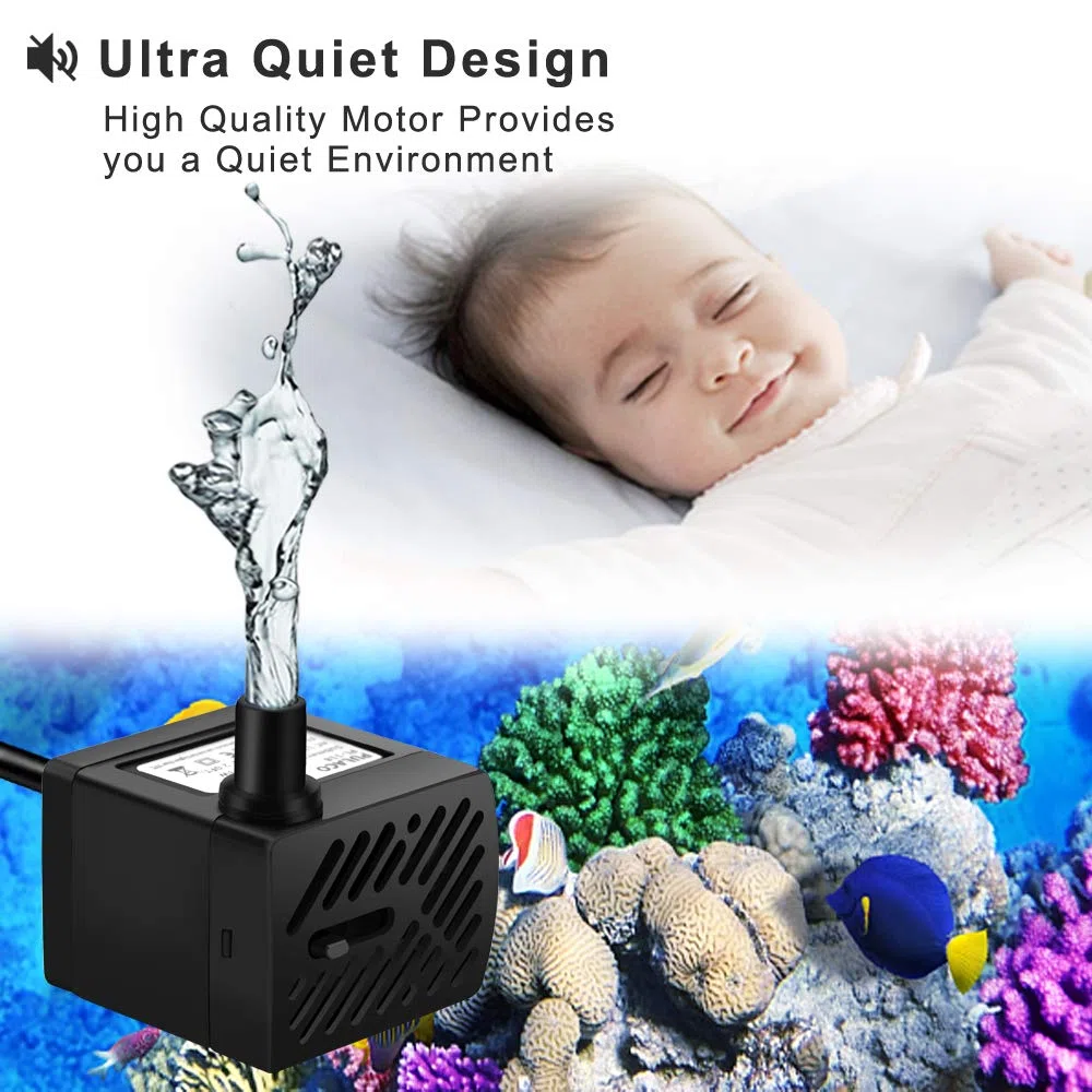 PULACO 2 mini bombas de fuente (50 GPH 3 W), bomba de agua sumergible ultra silenciosa para acuario, tanque de peces pequeño, fuente de agua para mascotas, fuentes de mesa, jardines de agua y sistemas