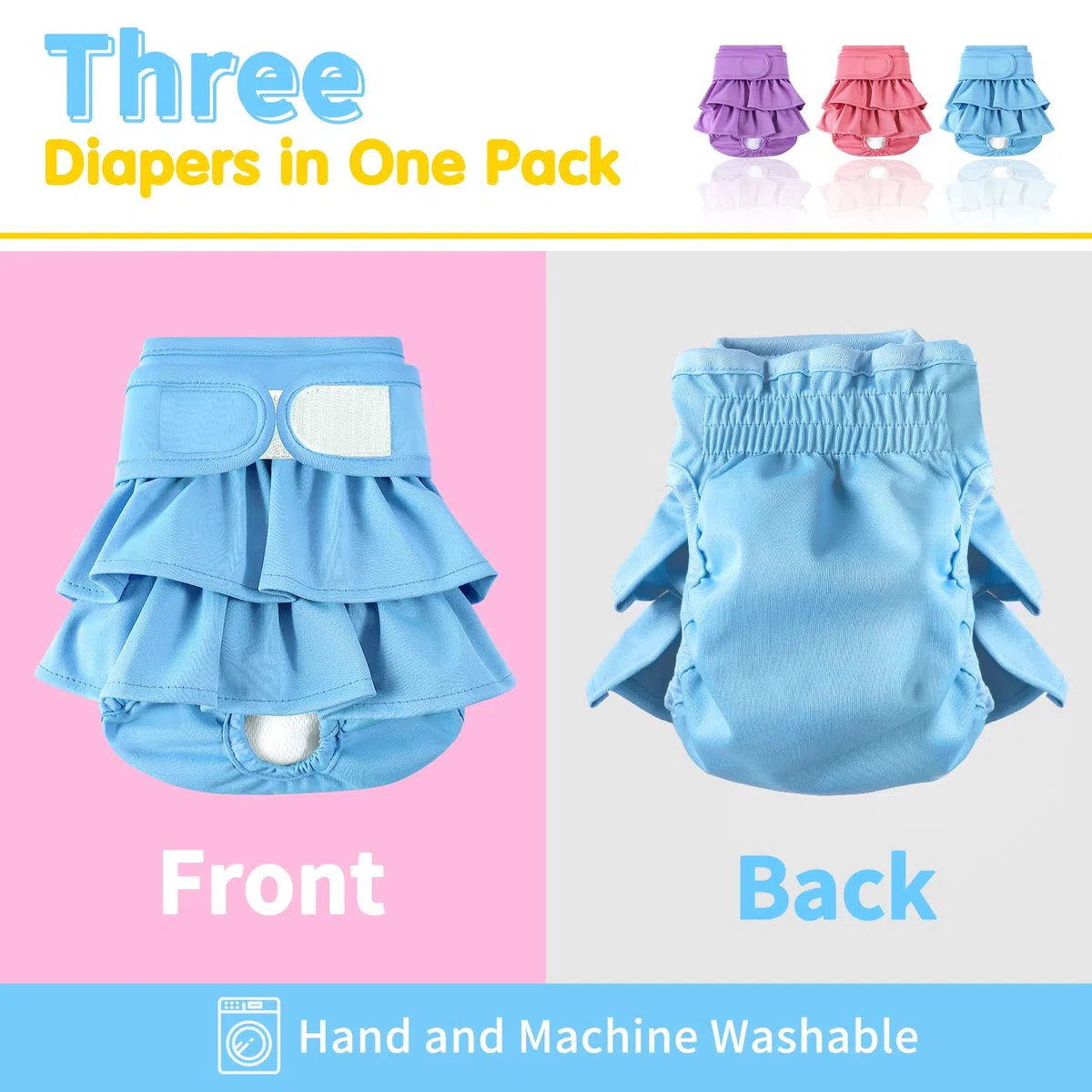 Pañales Reutilizables para Perros para Hembras 3, pañales para Perros Lavables Premium Altamente absorbentes, pañales Flexibles para Cachorros, pañales duraderos para Perros a Prueba de Fugas para