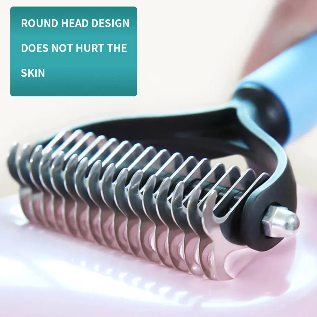 Juego de 10 cepillos de aseo para mascotas de 2 caras, rastrillo de pelo para eliminar nudos de pelo, herramienta de desprendimiento, color rosa