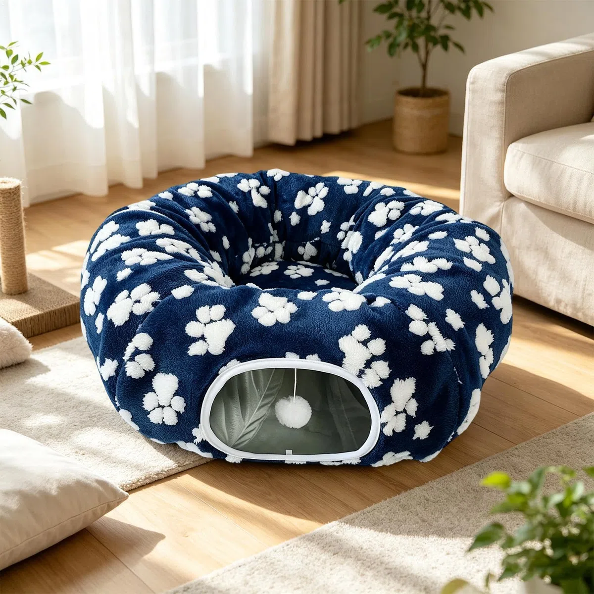Generisch Donut para gatos, gran comodidad lavable con pelota de juego | Cueva para gatos Donut Cachorro Cama para Cachorros Conejo Mascotas Interior Piso Hogar Salón Dormitorio Balcón Esquina
